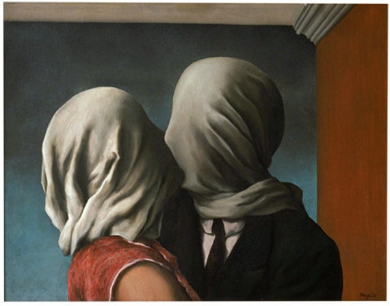 Fabric Panel;Rene Magritte The Lovers face mask fabric panel   Craft/ Quilting/ 100% Cotton/ Applique