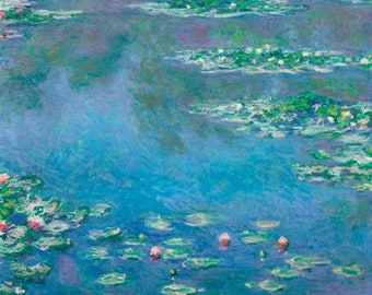 Painel de tecido com estampa de Claude Monet - Nenúfares. Bloco de tecido artístico 100% algodão para patchwork e apliques.