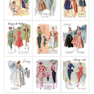 Stoffpanel/Vintage 1950 Mode Bilder/ Set von 9 Panels/Altered Art/ Karten Basteln/ Quilten/ 100% Baumwolle/ Applikation