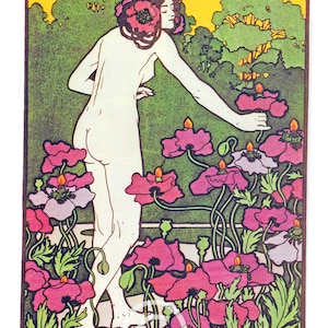 Fabric Panel; Art Nouveau, Hans Christiansen, Vintage Lady. Craft/ Quilting/ 100% Cotton/ Applique