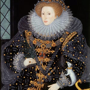 Pannello in tessuto della regina Elisabetta I, 1558, blocchi di tessuto royalty, tessuto per trapuntatura con applicazioni in cotone al 100%.