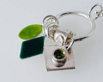 Sterling Silver and Enamel Cluster Pendant with Peridot Stone