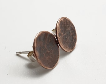 Simple Hammered Copper Disc Stud Earrings