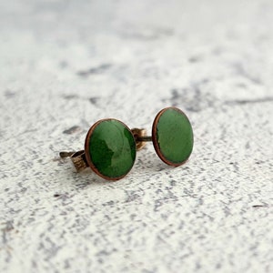 Dark Green Enamel Stud Earrings – Handmade Copper Jewelry
