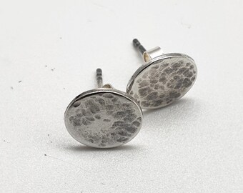 Textured Silver Disc Stud Earrings