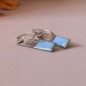 Pastel Blue Copper Enamel Bar Earrings - Rectangle Jewellery - Gift for Aunt - Wedding Accessories