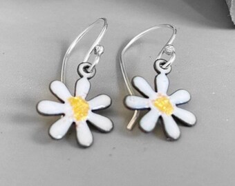 Daisy Enamel Drop Earrings, Flower Charm Earrings, Cute Flower Blossom Earrings