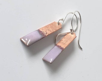 Pale Pink Copper Enamel Rectangle Earrings
