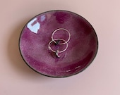 Raspberry Pink Trinket Dish - Pink Ring Bowl - Enamel Trinket Dish