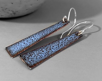 Long Blue Triangle Enamel Earrings - Handmade Gift For Best Friend