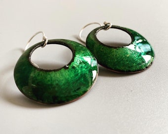 Emerald Green Enamel Statement Hoop Earrings