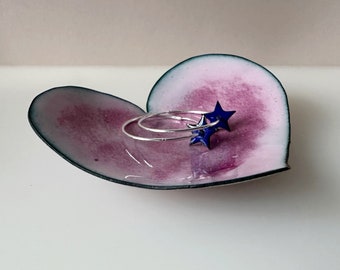 Pink Heart Enamel Ring Dish - Valentine Gift - Tealight Holder