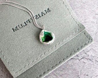 Sterling Silver Organic Necklace, Water Cast Pendant, Textured Nature Jewellery, Unique Handmade Gift for Her UK