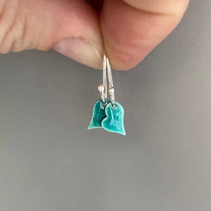 Turquoise Enamel Heart Drop Earrings -  Sterling Silver Heart Jewellery