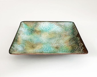 Square Enamel Dish, Copper 7th Anniversary Gift, Ring Storage Bowl, New Home Decorative Dish, Handmade Jewellery Tray