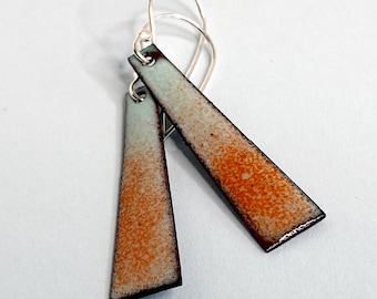 Triangle Enamel Earrings, Duck Egg Blue and Orange Drop Earrings