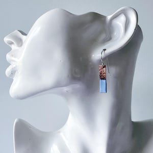 Pastel Blue Copper Enamel Bar Earrings - Rectangle Jewellery - Gift for Aunt - Wedding Accessories