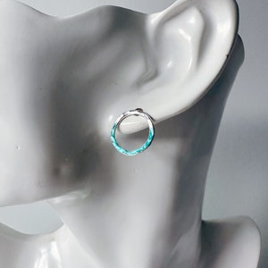 Handmade Sterling Silver Enamel Circle Stud Earrings - Turquoise Splash of Colour