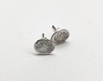 Textured Sterling Silver Disc Stud Earrings, Minimalist 8mm