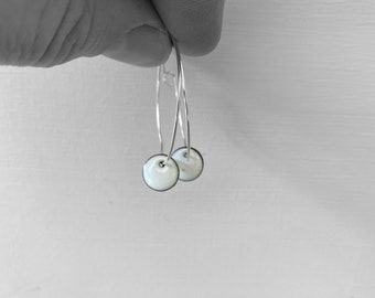 Large Sterling Silver Hoop Earrings with Enamel Disc