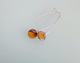 Stylish Yellow Copper Enamel Drop Geometric Earrings with Sterling Silver Wires