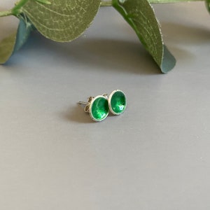Enamelled Sterling Silver Stud Earrings: Green Vitreous Enamel