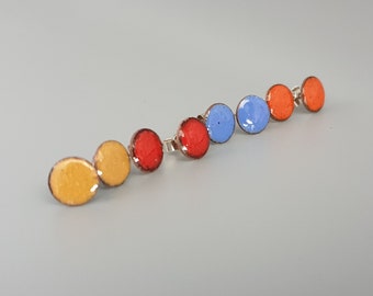 Copper Enamel Disc Stud Earrings with Sterling Silver Posts - Handmade Hypoallergenic Jewelry for Women - Vibrant Colorful Glossy Finish