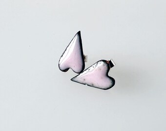 Pastel Pink Enamel Heart Stud Earrings - Minimalist Gift for Bridesmaids or Bride-to-Be