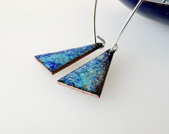 Blue Triangle and Enamel Drop Earrings