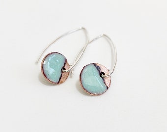 Copper Enamel Drop Earrings in Duck Egg Blue