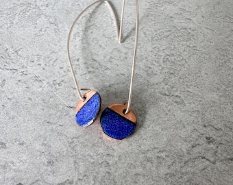 Handmade Enamel Drop Earrings – Two Tone Dangle Earrings