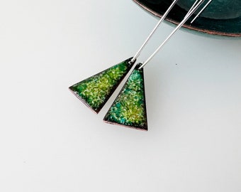 Green Triangle and Enamel Drop Earrings