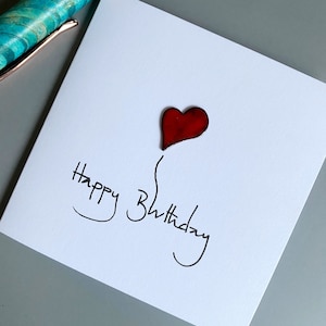 Handmade Love Heart Birthday Card, Unisex Greeting Card, Enamel Birthday Card with Heart