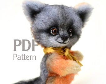 Pattern grey fox PDF 6.5 in, artist teddy pattern, fox pattern, pdf sewing pattern, stuffed toy pattern, stuffed teddy pattern, toy patterns