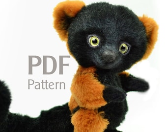 Pattern red ruffed lemur PDF 6.5 in, artist teddy pattern, lemur pattern, ePattern, sewing pattern, lemur pattern, stuffed teddy pattern