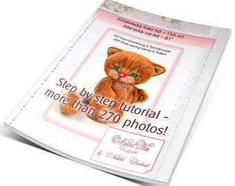 PDF naai-instructies en naaipatroon Teddy Cat Adi 15,5 cm, stap voor stap instructies, teddycursus, direct downloaden, naai-instructies