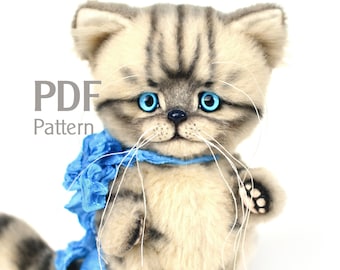 Pattern artist teddy kitten Bonito 6.1in, make teddy cat, pdf sewing pattern, kitten pattern, artist cat pattern, sew kitten, do it yourself