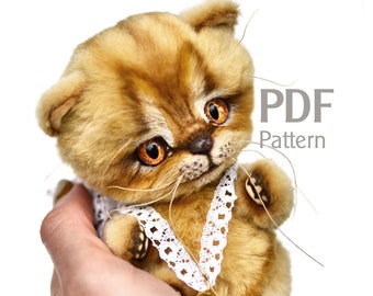 Pattern teddy cat 5.3 in with material list and sewing instructions, artist teddy cat PDF sewing pattern, kitten pattern, make cute kitty
