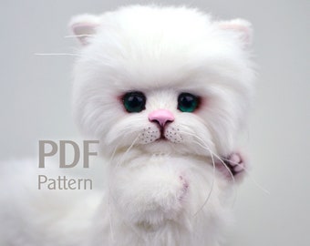 Naaipatroon kitten muffin 16 cm, kitten, kunstenaar teddy PDF, maak je eigen witte kat, naai een kat, maak je eigen teddy