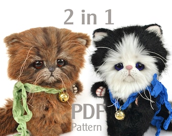 Pattern for the two teddy cats 6.1 in with material list and sewing instructions, artist teddy cat PDF sewing pattern, kitten pattern