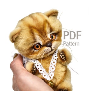 Pattern teddy cat 5.3 in with material list and sewing instructions, artist teddy cat PDF sewing pattern, kitten pattern, make cute kitty
