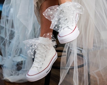 Clips de chaussures d’arc de tulle de coeur pour la mariée, clips de chaussures de mariée blancs avec tulle, clips de chaussures d’arc pour l’accessoire de baskets de mariée, clips de chaussures de mariée