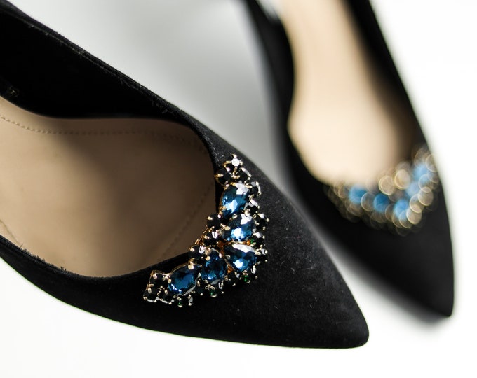 Royal Blue Crystal Wedding Shoes Clips, Blue Bridal Shoes Decorations