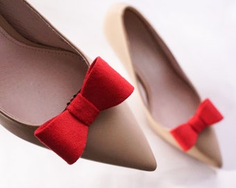 Faux Suede Fabric Red Shoe Bows, Red Suede Shoe Clips for Women, Red Shoe Clips Wedding, Suede Fabric Shoe Accessories, Bridal Shoe Clips