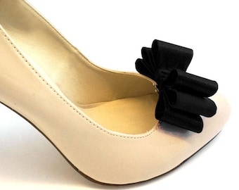 Schwarze Satin Schleife Schuhclips, Braut Sandalen, schwarze Schuhclips für Frauen, schwarze Satin Hochzeit Schuhclips, Satin Stoff Schuhschmuck