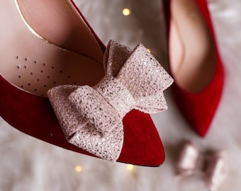 Glitter Fabric Blush Bow Shoe Clips for Women, Millenial Pink Shoe Clips, Blush Wedding Shoes Decoration, Sparkly Shoes, Christmas Gift