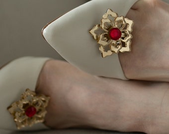 2 pcs Handmade Mirror Flower Shoe Clips, Bridal Wedding Party Accessory (5cm), Shoe clips