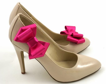 Pinces à chaussures faites main par Coquet - Grands nœuds pour chaussures 3D fuchsia, fuchsia clair, nœuds pour chaussures roses, soldes de la fête du Travail, idées cadeau Pâques