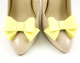Gelbe Hochzeit Schuhclips, Hellgelbe Stoff Pastell Bögen für Schuhe, Citrus Hochzeit Schuhclips für Frauen, Gelbe Brautschuh Dekoration