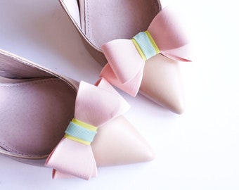 Powder Pink Shoe Clips Bows, Handmade Shoe Clips by Coquet, Labor Day Sale, Pink Wedding Shoe Clips, Bridal Sneakers Shoe Bows